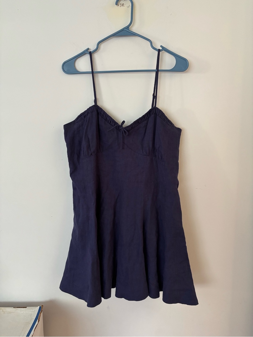 loveshackfancy shai dress navy blue bow tie front flowy mini dress 🤍